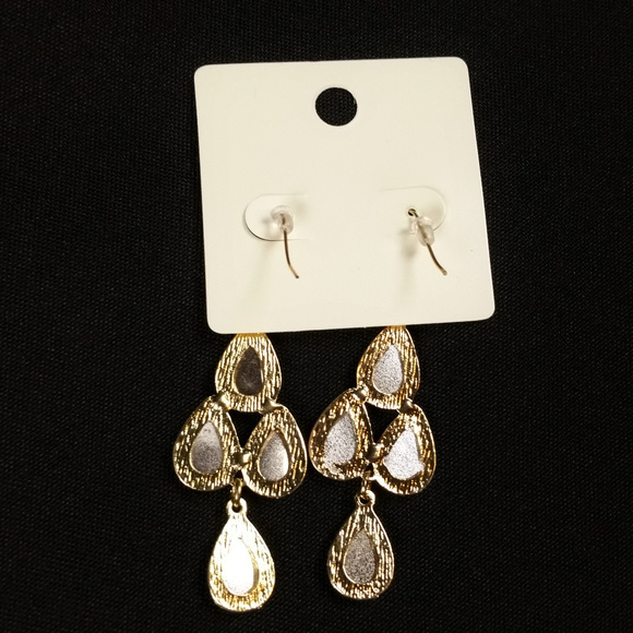 Gold Tone Iridescent Teardrop Chandelier Earrings - Picture 3 of 4
